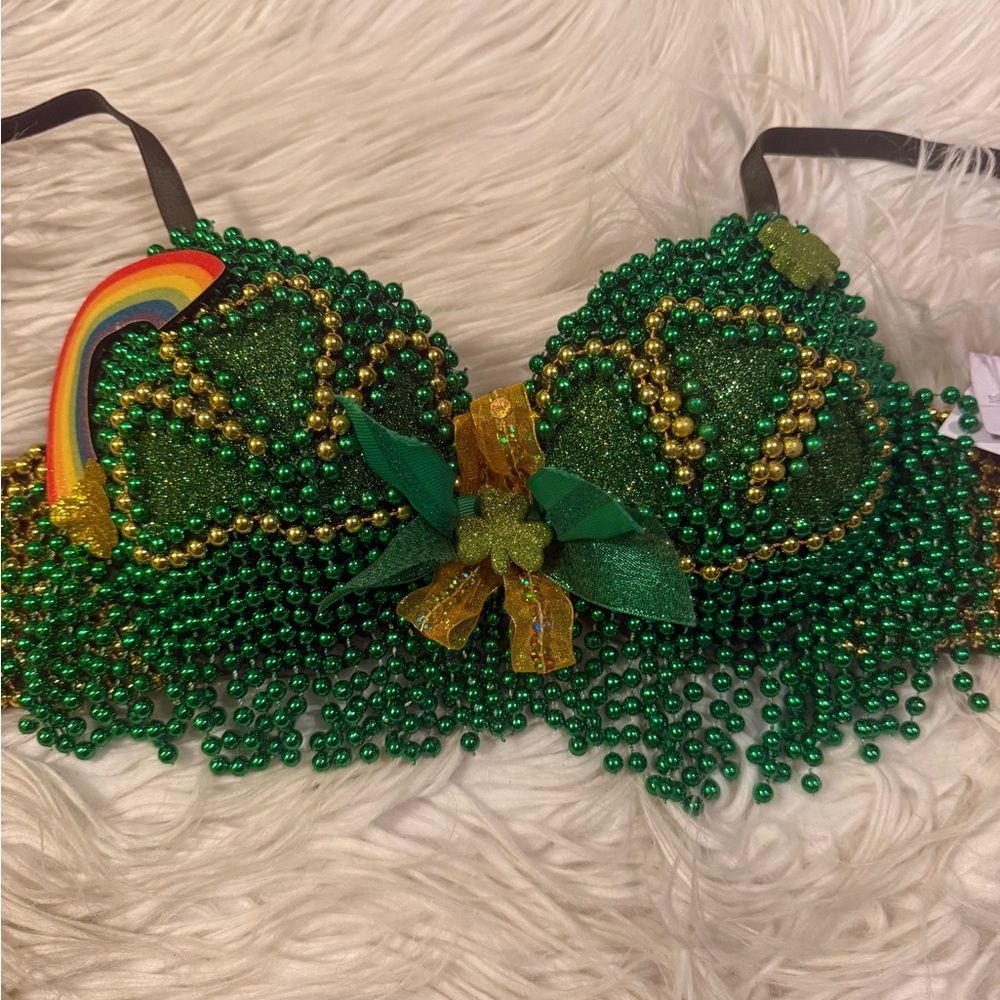Handmade St Patrick’s Day Irish Shamrock Beaded Bra